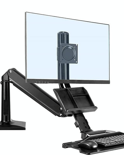 Ergonomic 19-27 Inch Monitor Holder With Foldable Keyboard Tray Full Motion Sit-stand Workstation-1922443437425168386