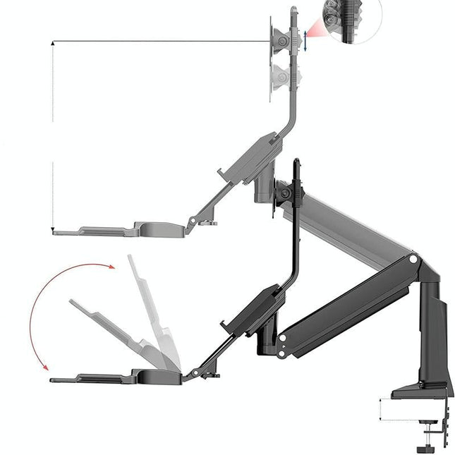 Ergonomic 19-27 Inch Monitor Holder With Foldable Keyboard Tray Full Motion Sit-stand Workstation-1922443437425168387