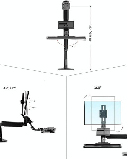 Ergonomic 19-27 Inch Monitor Holder With Foldable Keyboard Tray Full Motion Sit-stand Workstation-1922443437425168388