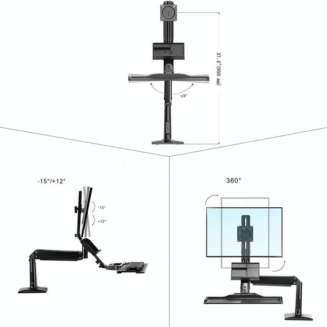 Ergonomic 19-27 Inch Monitor Holder With Foldable Keyboard Tray Full Motion Sit-stand Workstation-1922443437425168388