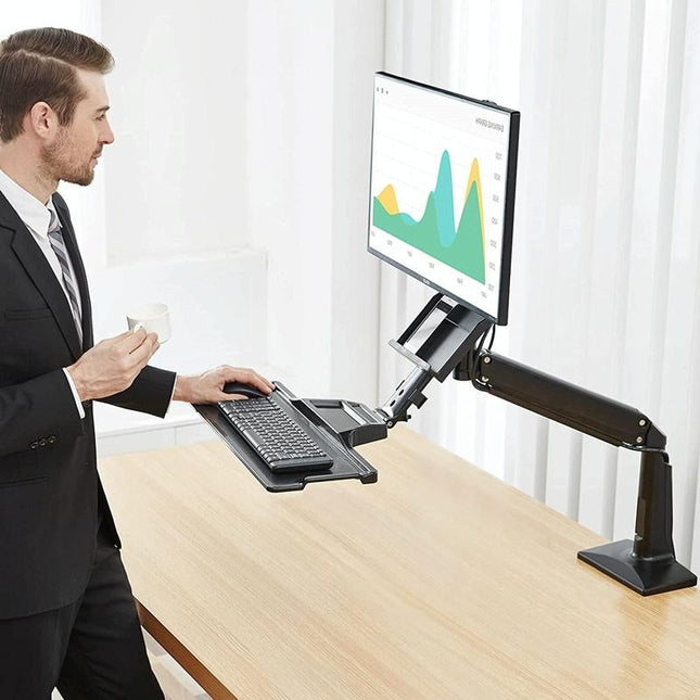 Ergonomic 19-27 Inch Monitor Holder With Foldable Keyboard Tray Full Motion Sit-stand Workstation-1922443437425168389