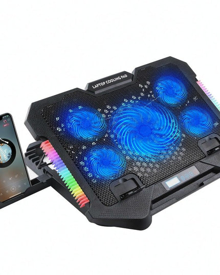 5-Fan Laptop Cooling Pad With Adjustable Stand And Phone Holder-1922443477405274112