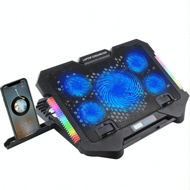 5-Fan Laptop Cooling Pad With Adjustable Stand And Phone Holder-1922443477405274112