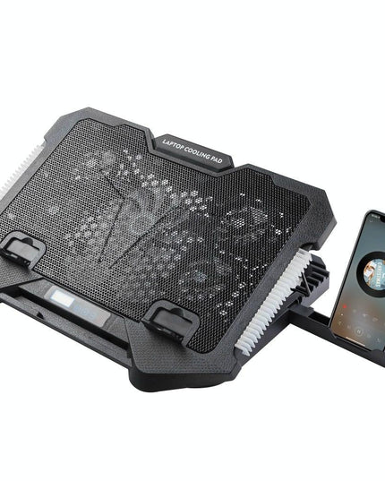 5-Fan Laptop Cooling Pad With Adjustable Stand And Phone Holder-1922443477405274117