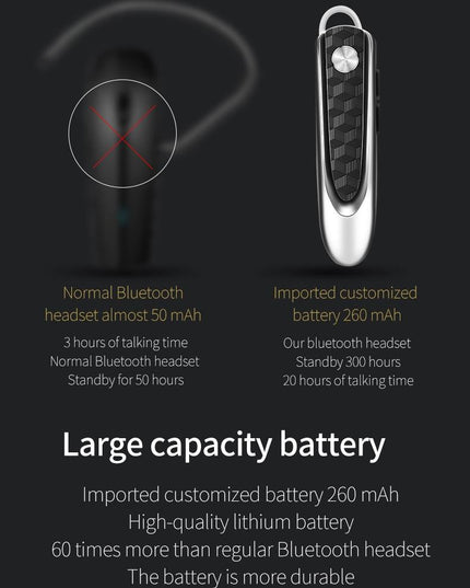 Wireless Bluetooth Earbud For Hands-Free Calls And Music - Large Battery - Black-1915198365126234115