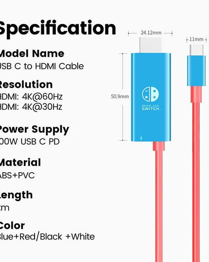 6.6Ft Type C To Hdmi Cable For 4K Tv And Switch-1915198014272704518