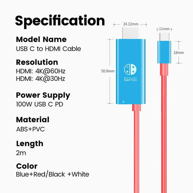 6.6Ft Type C To Hdmi Cable For 4K Tv And Switch-1915198014272704518