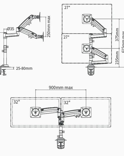 Full Motion Dual Arm Clamp For 22-32 Inch Lcd Tv Monitor Desk Holder With Gas Spring-1915197149721792517