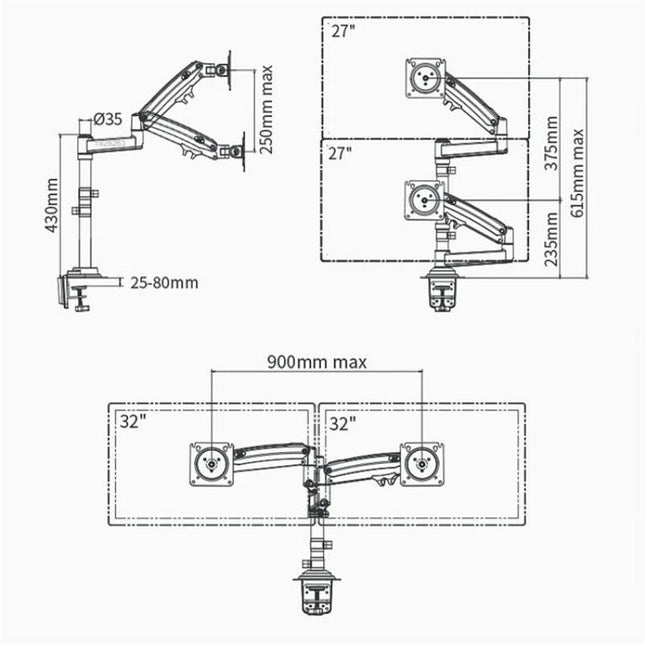Full Motion Dual Arm Clamp For 22-32 Inch Lcd Tv Monitor Desk Holder With Gas Spring-1915197149721792517