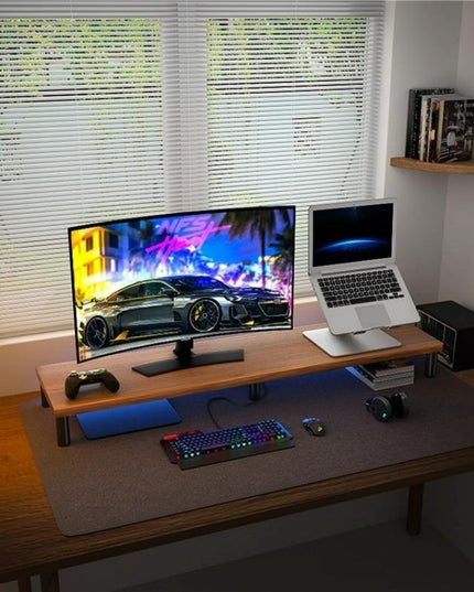 Aluminum Alloy Desktop Monitor Stand With Wooden Plate Riser-1915198420461686786