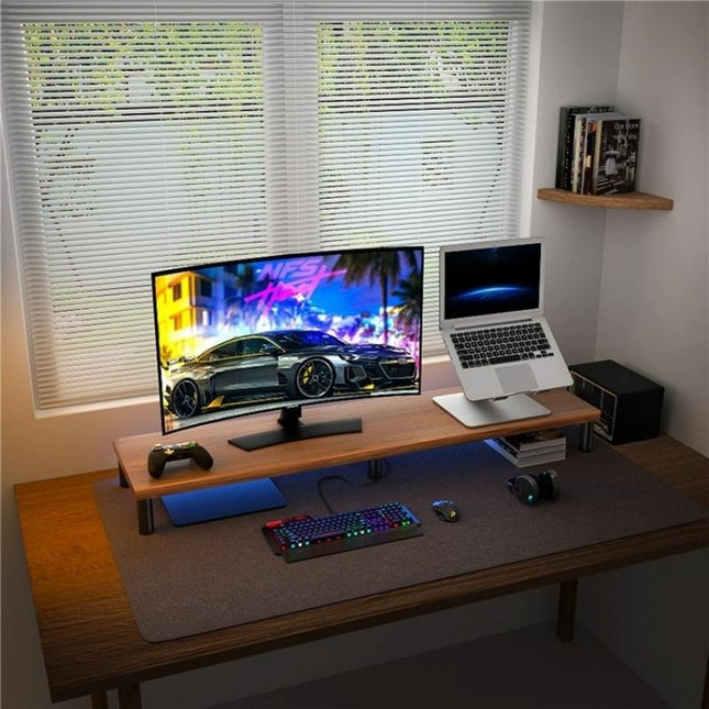Aluminum Alloy Desktop Monitor Stand With Wooden Plate Riser-1915198420461686786
