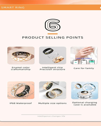 Smart Ring With Heart Rate Blood Oxygen Sleep Monitoring - Rose Gold Size 8-1915196909472059398
