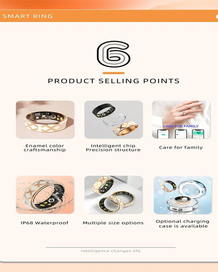 Smart Ring With Heart Rate Blood Oxygen Sleep Monitoring - Multiple Sports Modes - Rose Gold Size 12-1943465054917758982