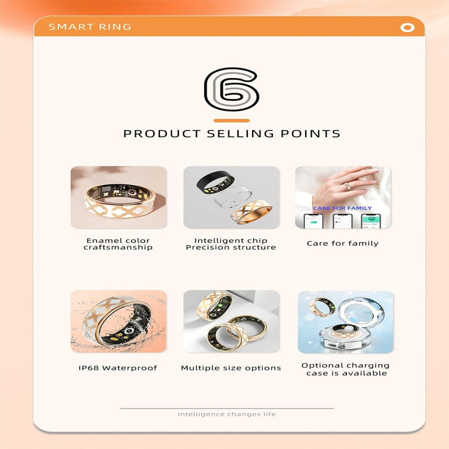 Smart Ring With Heart Rate Blood Oxygen Sleep Monitoring - Multiple Sports Modes - Rose Gold Size 12-1943465054917758982