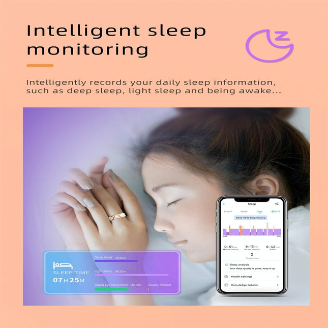 Smart Ring With Heart Rate Blood Oxygen Sleep Monitoring - Multiple Sports Modes - Rose Gold Size 12-1943465054917758984