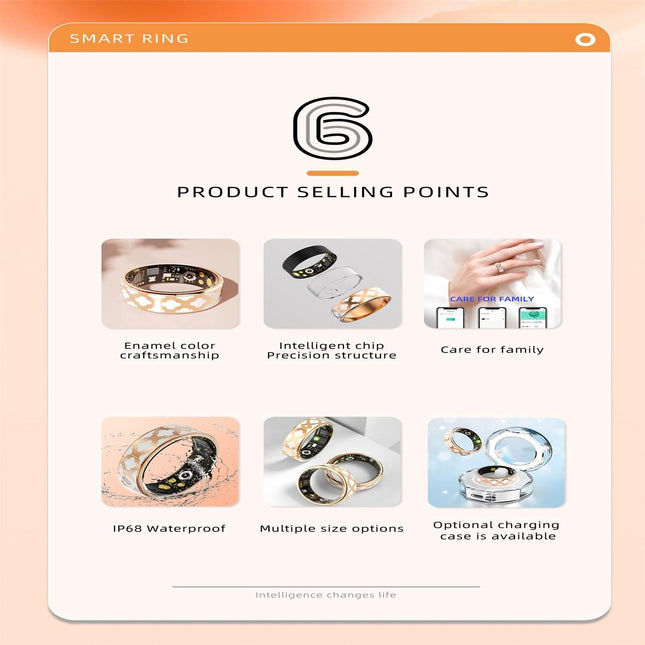 Smart Ring With Heart Rate Blood Oxygen Sleep Monitoring - Multiple Sports Modes - Rose Gold - Size 13-1915197138258759686