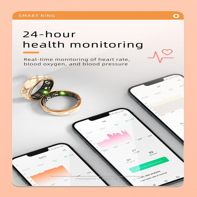 Smart Ring With Heart Rate Blood Oxygen Sleep Monitoring - Multiple Sports Modes - Rose Gold - Size 13-1915197138258759687