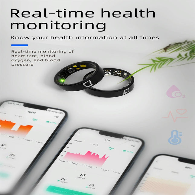 Smart Ring With Heart Rate Blood Oxygen Sleep Monitoring And Multiple Sports Modes - Black Size 10-1915196874437038083