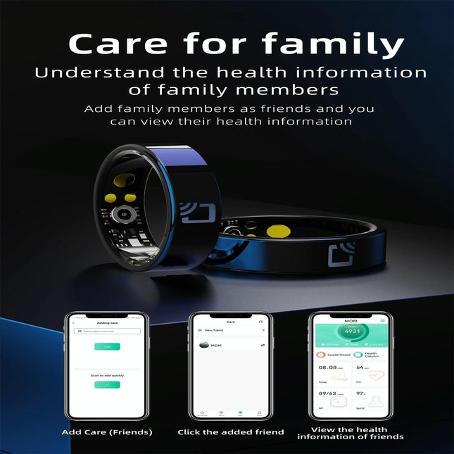 Smart Ring With Heart Rate Blood Oxygen Sleep Monitoring And Multiple Sports Modes - Black Size 10-1915196874437038084