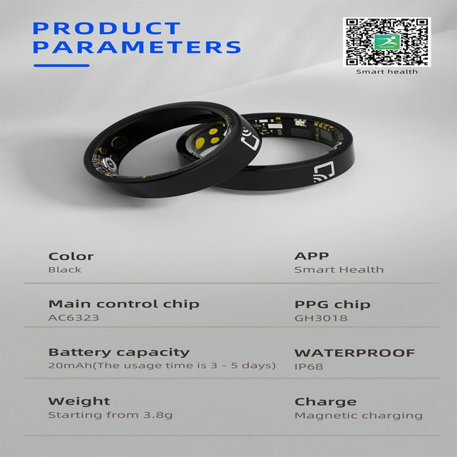 Smart Ring With Heart Rate Blood Oxygen Sleep Monitoring And Multiple Sports Modes - Black Size 10-1915196874437038085