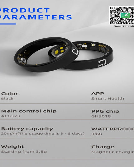 Smart Ring With Heart Rate Blood Oxygen & Sleep Monitoring - Black Size 11-1915196892095057925