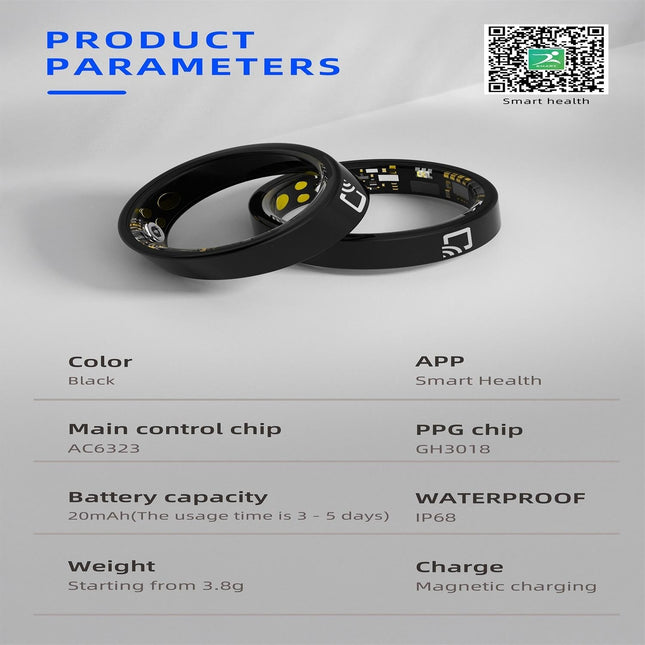 Smart Ring With Heart Rate Blood Oxygen & Sleep Monitoring - Black Size 11-1915196892095057925