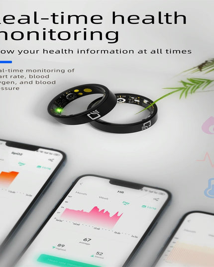 Smart Ring With Heart Rate Blood Oxygen Sleep Monitoring - Multiple Sports Modes - Black Size 14-1922443426901659651