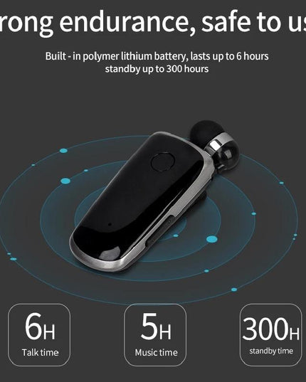 Wireless Bluetooth In-Ear Earphone With Vibrating Alert And Hands-Free Clip - Black-1915198351918370821