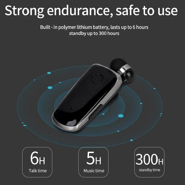 Wireless Bluetooth In-Ear Earphone With Vibrating Alert And Hands-Free Clip - Black-1915198351918370821