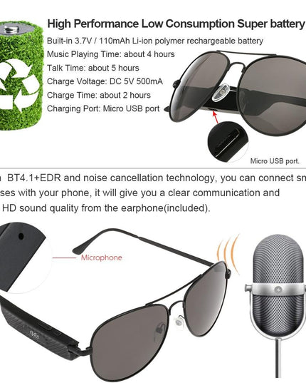 Wireless Bluetooth Sunglasses With Music Earphones And Mic-1915197402042732549