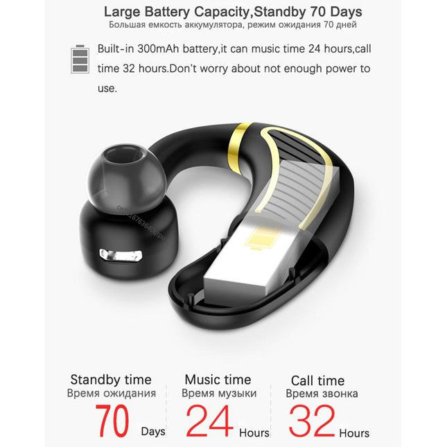 Wireless Bluetooth Earphones With Mic - 24Hrs Work Time - For Iphone / Android - Black / Gold-1915196688927166466