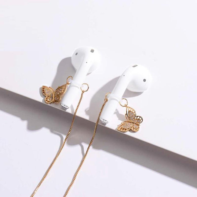 Wireless Earphone Anti-Lost Chain With Zircon Butterfly Necklace - Golden-1915196893667921922