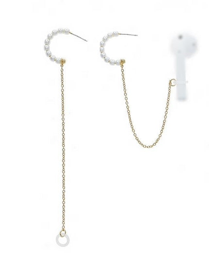 3-Piece Bluetooth Headset With Anti-Lost C-Type Earring Chain - Silver Pearl-1915197518933790721