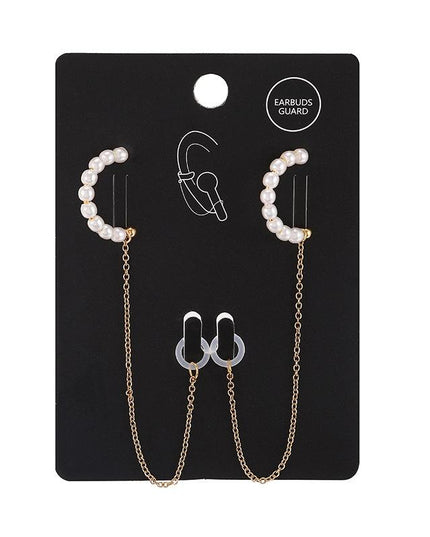 3-Piece Bluetooth Headset With Anti-Lost C-Type Earring Chain - Silver Pearl-1915197518933790722