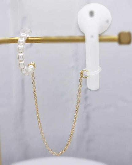 3-Piece Bluetooth Headset With Anti-Lost C-Type Earring Chain - Silver Pearl-1915197518933790723