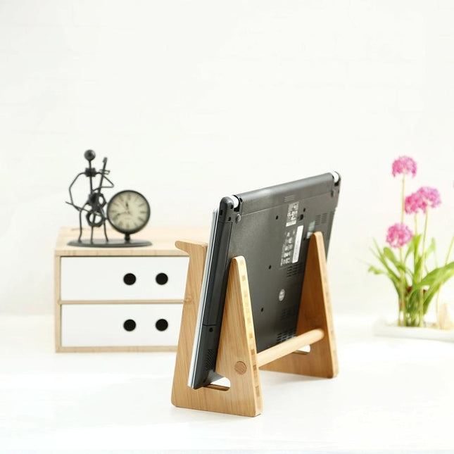 Bamboo Wood Desktop Storage Rack For Computers And Tablets-1915198316099014660
