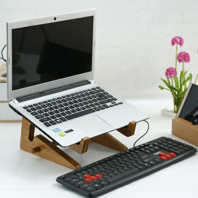 Bamboo Wood Desktop Storage Rack For Computers And Tablets-1915198316099014663