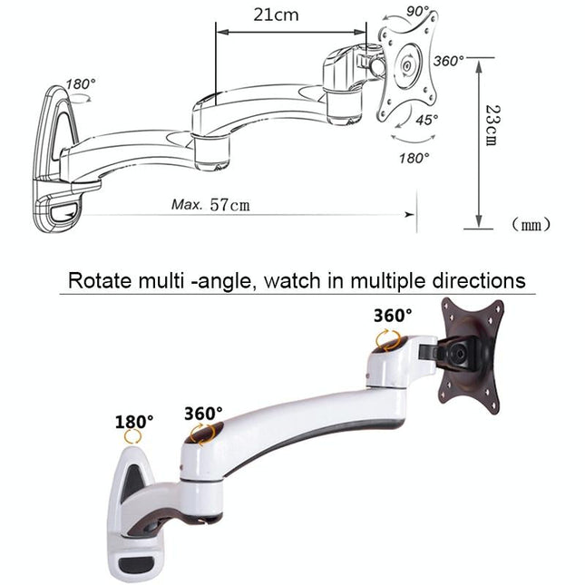 White Dual-Section Telescopic Monitor Stand - Wall-Mounted-1915196926589014018
