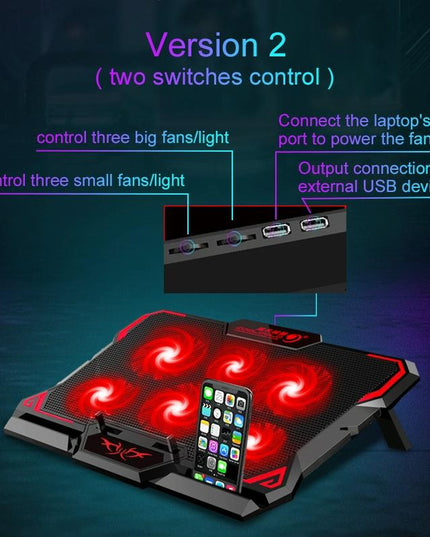6-Fan Usb Gaming Laptop Cooler With Ports-1915196969899397122
