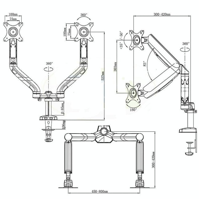Double Screen Desktop Monitor Bracket - Air Pressure Lift-1915197296463712258