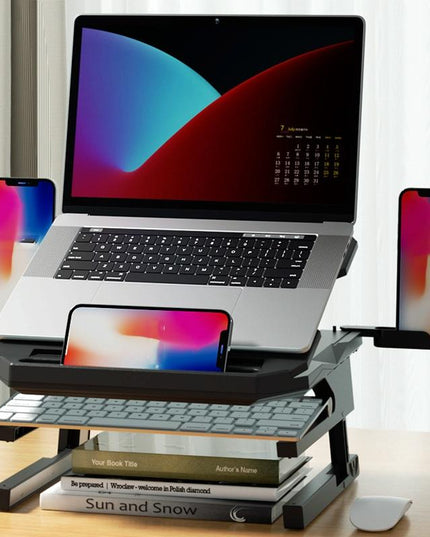 Foldable Aluminum Laptop Stand - Double Layer Heightening Bracket Black-1915196859920551937