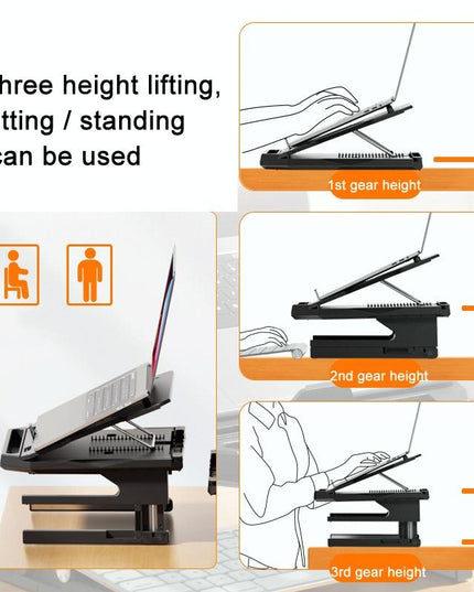 Foldable Aluminum Laptop Stand - Double Layer Heightening Bracket Black-1915196859920551938