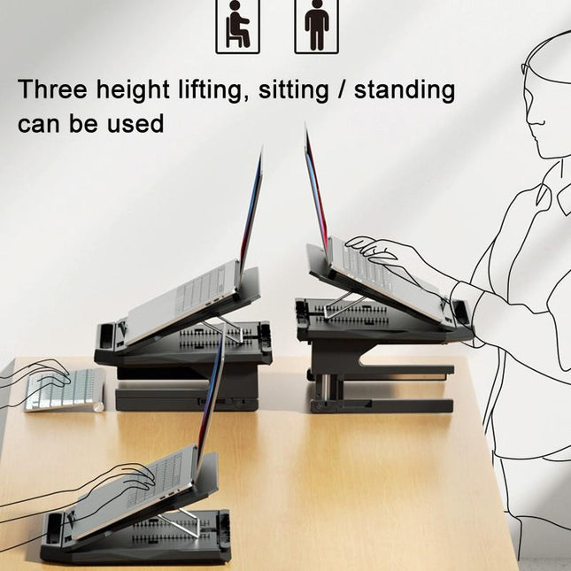 Foldable Aluminum Laptop Stand - Double Layer Heightening Bracket Black-1915196859920551940