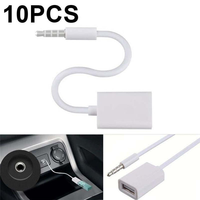 10-Piece Car Aux Audio To Usb Adapter Cable 3.5Mm 14Cm White-1915196811413426176