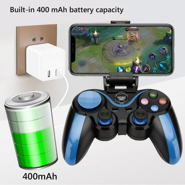 Wireless Bluetooth Game Handle For Android / Ios Phones With Holder - Blue / Black-1915196892803895302