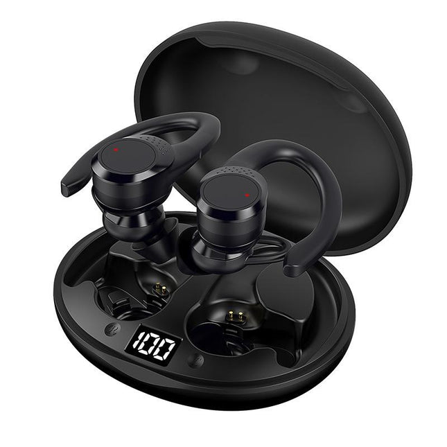Digital Display Bluetooth Headset With Noise Reduction And Charging Bin - Black-1915197125487104006