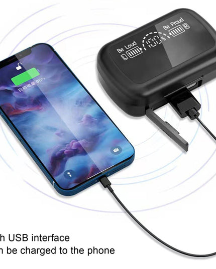 Mini Bluetooth Headset With Charging Bin And Digital Display - Black-1915196876223811585