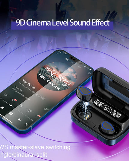 Mini Bluetooth Headset With Charging Bin And Digital Display - Black-1915196876223811586