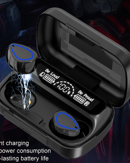 Mini Bluetooth Headset With Charging Bin And Digital Display - Black-1915196876223811587