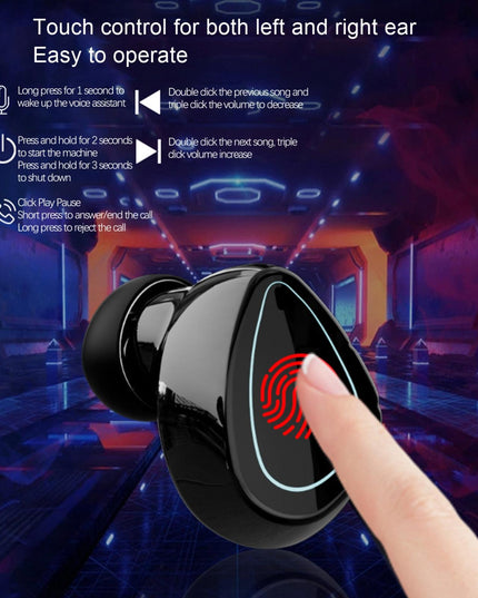 Mini Bluetooth Headset With Charging Bin And Digital Display - Black-1915196876223811589